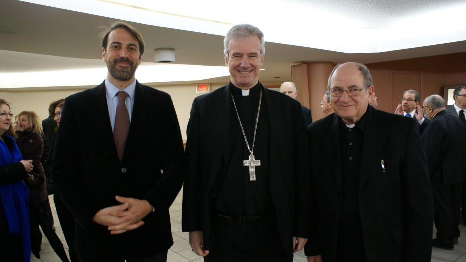 Archbishop Lépine with priest Rinaldo Vecchiato and M. Marco Riccardo Rusconi, a representative from the Italian Consulate general in Montreal. (Photo: Brigitte Bédard)